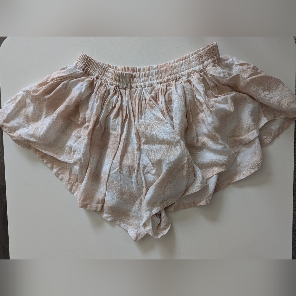 Indah Tan and Cream Smocked Ruffled Blouse